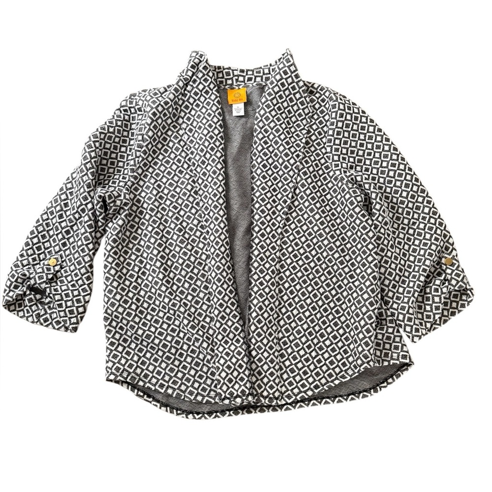 Ruby Rd. Black and White Textured Woven Jacquard Geometric Lightweight Cardigan - Picture 12 of 14